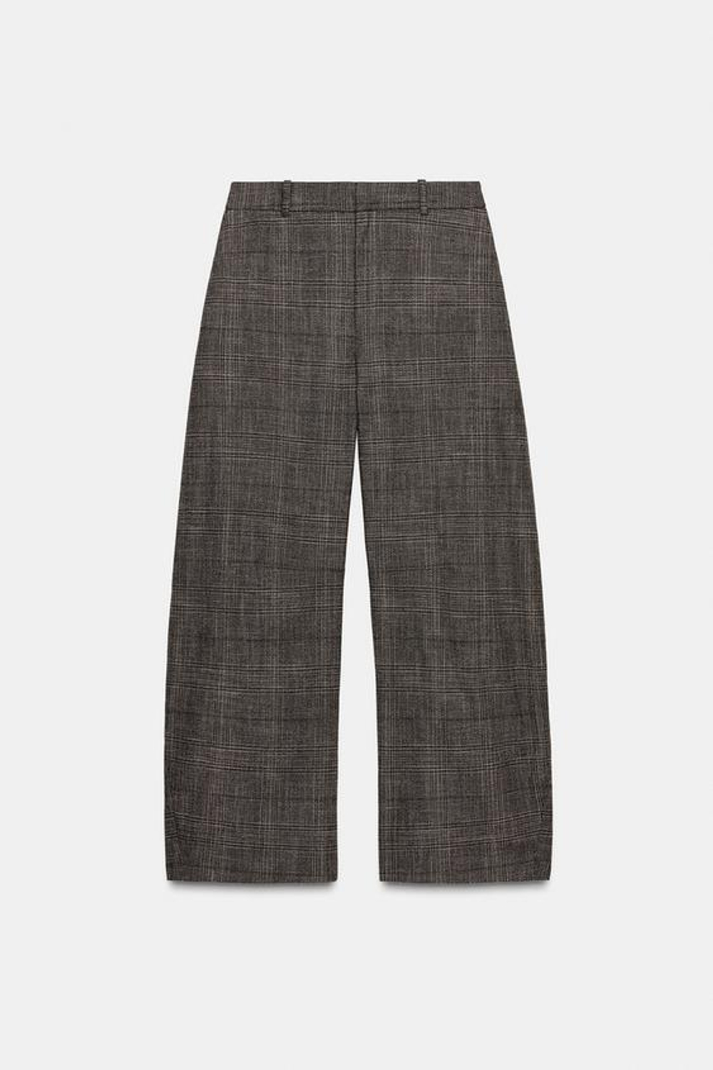 ZARA БРЮКИ BALLOON В КЛЕТКУ С ШЕРСТЬЮ ZW COLLECTION, КОРИЧНЕВЫЙ МЕЛАНЖ