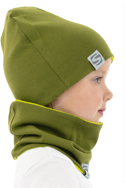 Комплект Шапка/снуд двусторонний р.46 хаки/желтый ( Smail)
