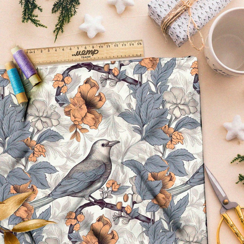 Ткань премиум шелк искусственный Армани магический сад