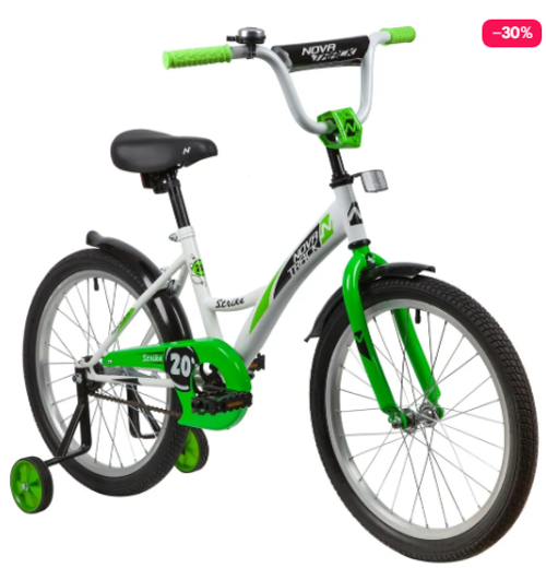 Велосипед NOVATRACK 18" STRIKE черный-зелёный, тормоз нож, крылья корот, защита А-тип