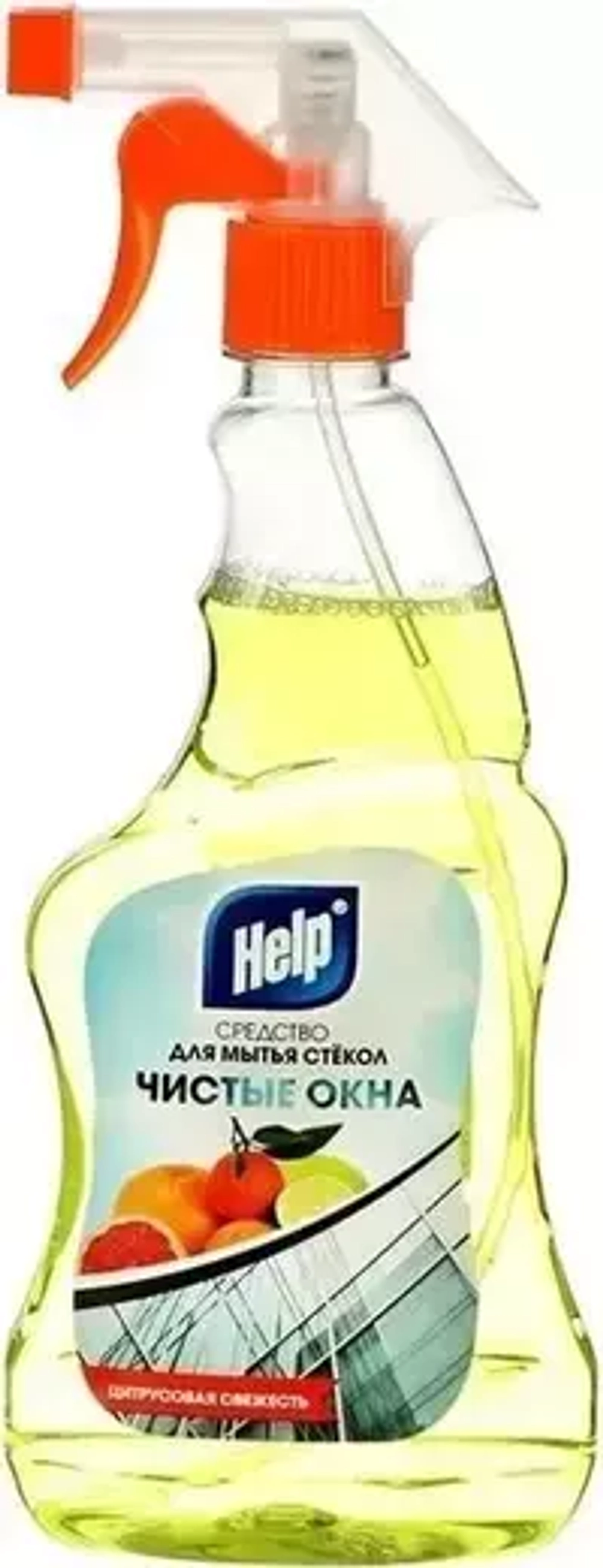 ХЕЛП Для чистки и мытья стекол и зеркал "Help"  "Чистые окна" Цитрусовая свежесть 0,5 л курок*12