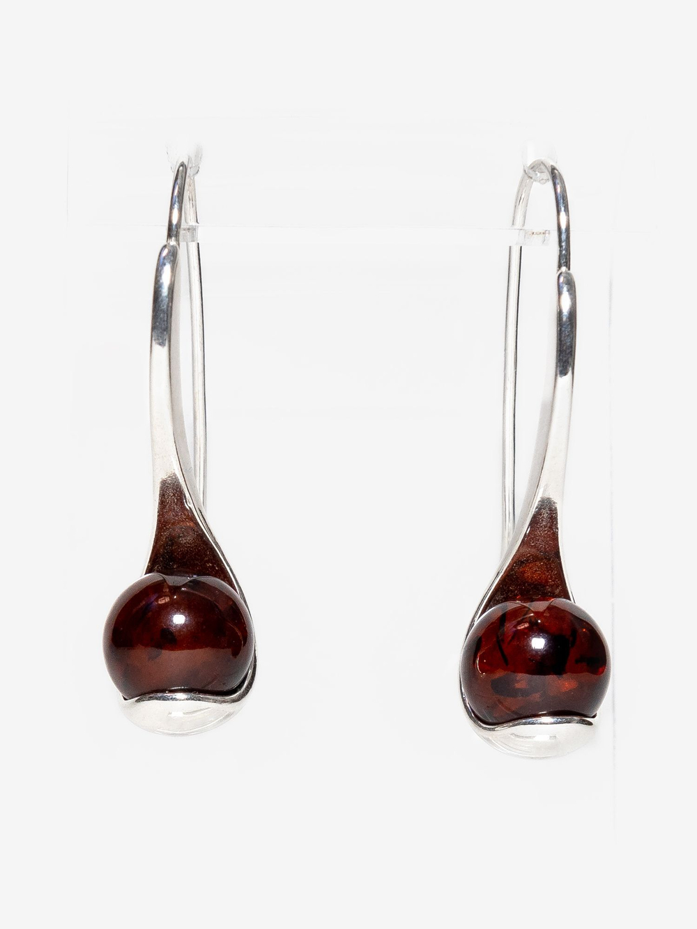 Серебряные серьги с натуральным темно-бордовым янтарем. Калининградский янтарь серьги