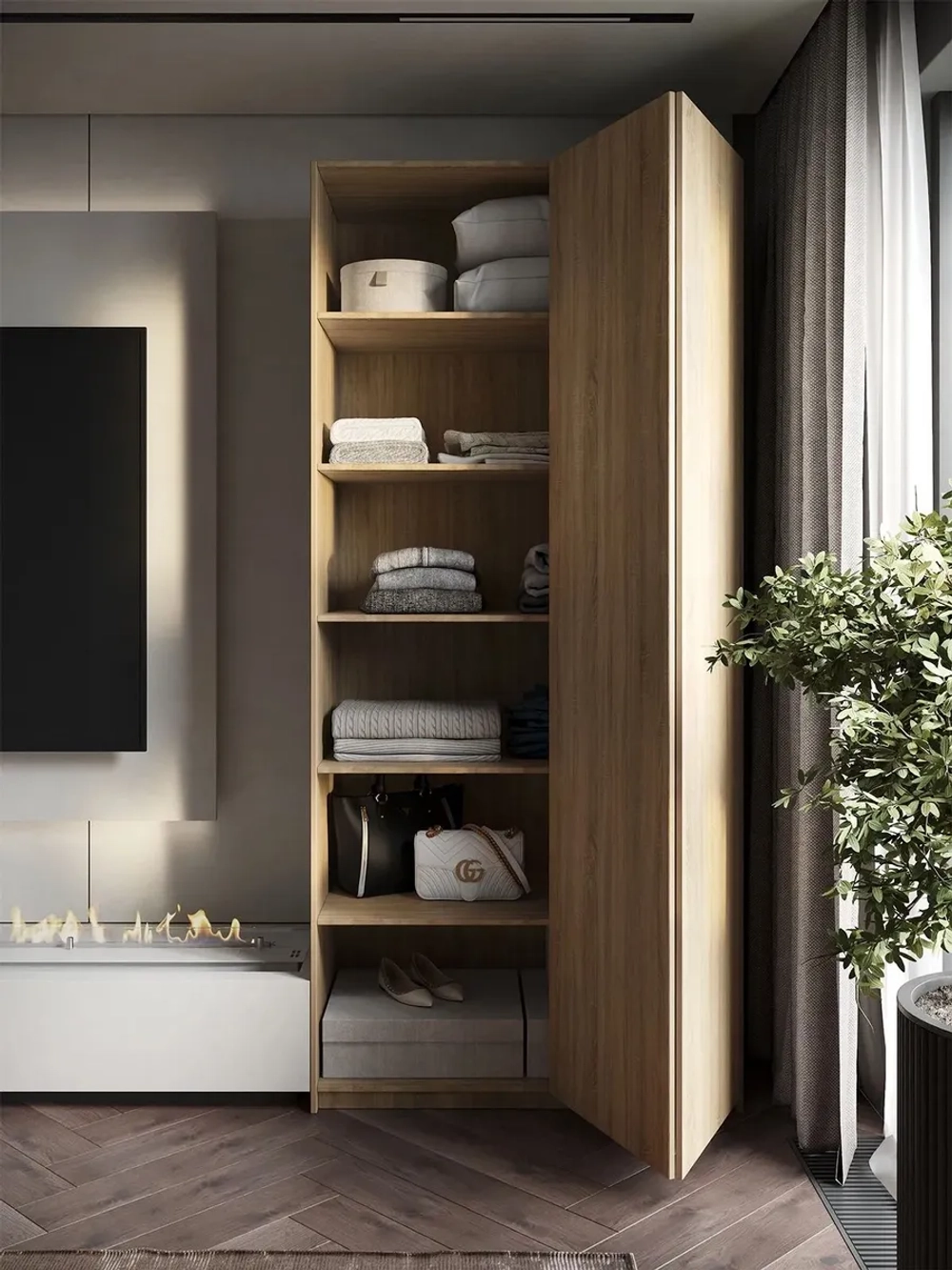 Шкаф Распашной Бежевый 101х220х52,5 SOHO Push to Move полки