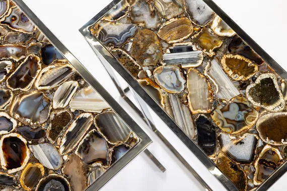 Кофейный столик Agate L, черный агат, серебро