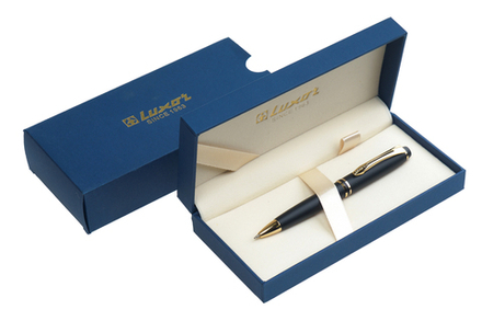 Ручка шариковая TRIDENT Luxor поворотный механизм синяя 0.7мм корпус черный/золото металлический в подарочном футляре синего цвета