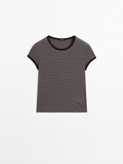 Massimo Dutti Хлопковая футболка в полоску, коричневый
