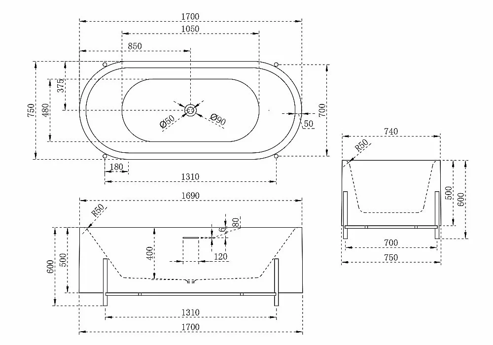 Ванна акриловая ABBER AB9443 170х75 белая