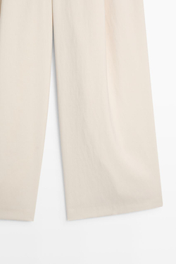 Massimo Dutti Драпированные укороченные широкие брюки, натуральный