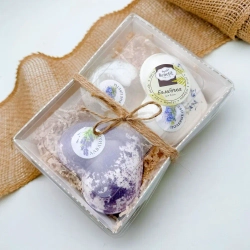 Набор бомбочек "Сердце полевые цветы XL, сердце лаванда XL + мыло полевые цветы"