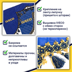 Ламбрекен с косынками стеганые Iveco (экокожа, синий, синие кисточки)
