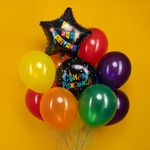 Шар (18''/46 см) Круг, С Днем Рождения (яркие буквы), Черный, 1 шт.