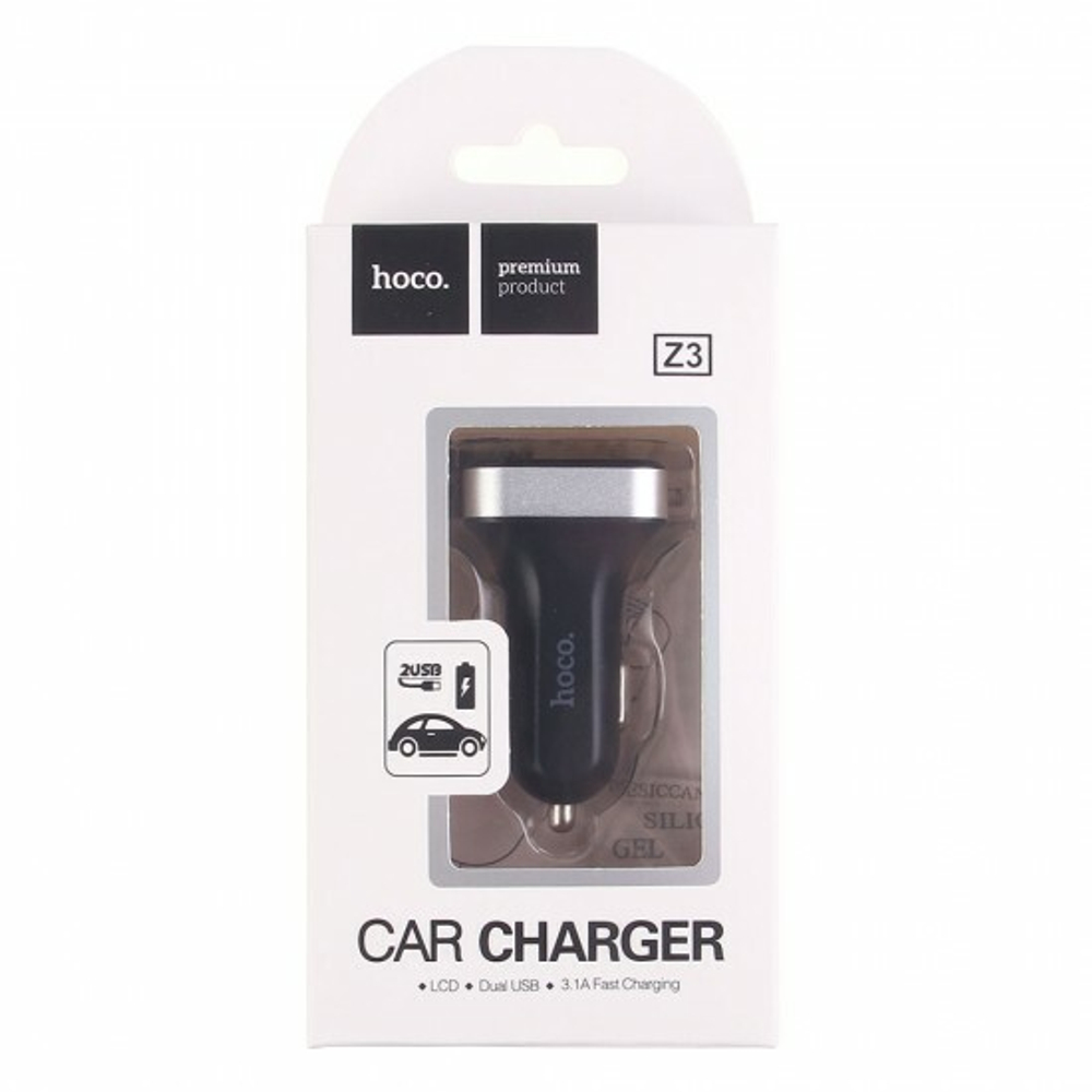 Автомобильный адаптер Hoco Z3 на 2 USB с LCD дисплеем, 012143 Черный