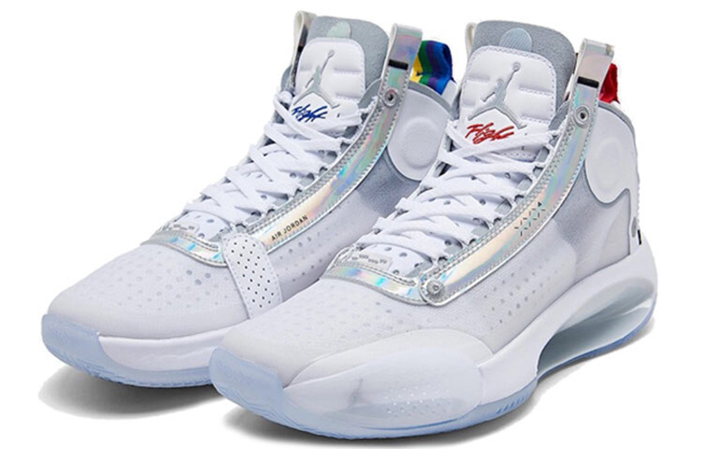 Jordan Air Jordan 34 White Iridescent Laser High Help Real-Time Basketball Shoes White Foreign Edition