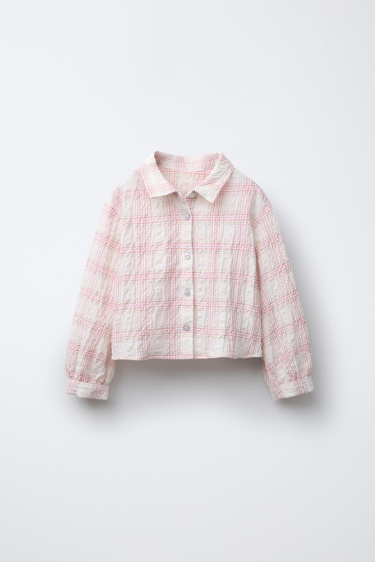 ZARA РУБАШКА ИЗ РЕЛЬЕФНОЙ ТКАНИ В КЛЕТКУ, ЭКРЮ