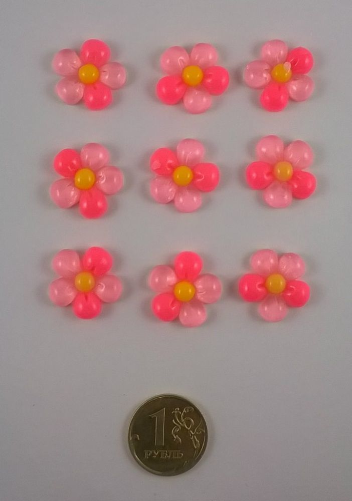 Кабошон &quot;Цветок&quot;, пластик, 18 мм, цвет - розовый (1уп=50шт)