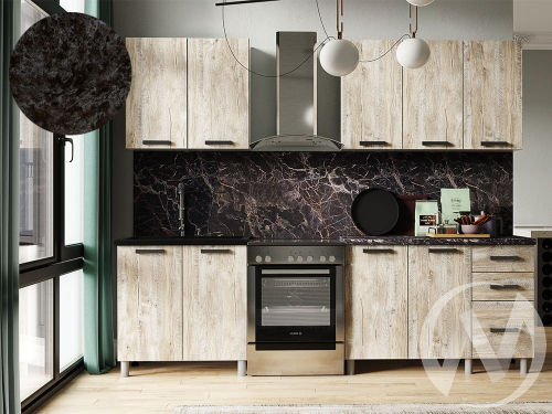 Кухня Элиана 2.0м (корпус белый/дуб юкон) 26мм кастилло темный