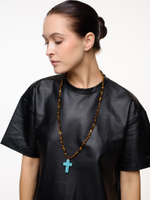 Колье "Stone Cross" из тигрового глаза с турквенитом