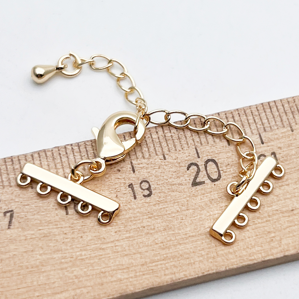 Замок-карабин с разделителями на 5 нитей, цвет золото, размер карабина 12 мм, размер разделителя 15*5 мм, цена за 1 шт