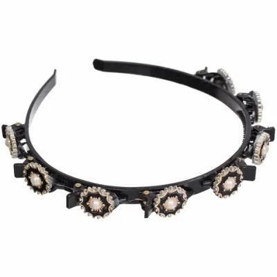 Ободок для волос «ФАНТЭН», жемчужинки, цвет чёрный, 1.5см (Стикер на вложение 12шт)