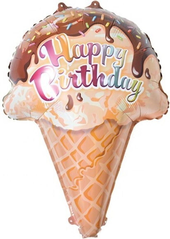 К Фигура, Мороженое, Вафельный рожок, &quot;С днем рождения&quot;!, 28&#39;&#39;/71 см, 1 шт.