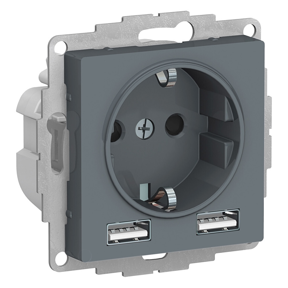 Розетка с заземлением с 2 USB  Systeme Electric ATN000730