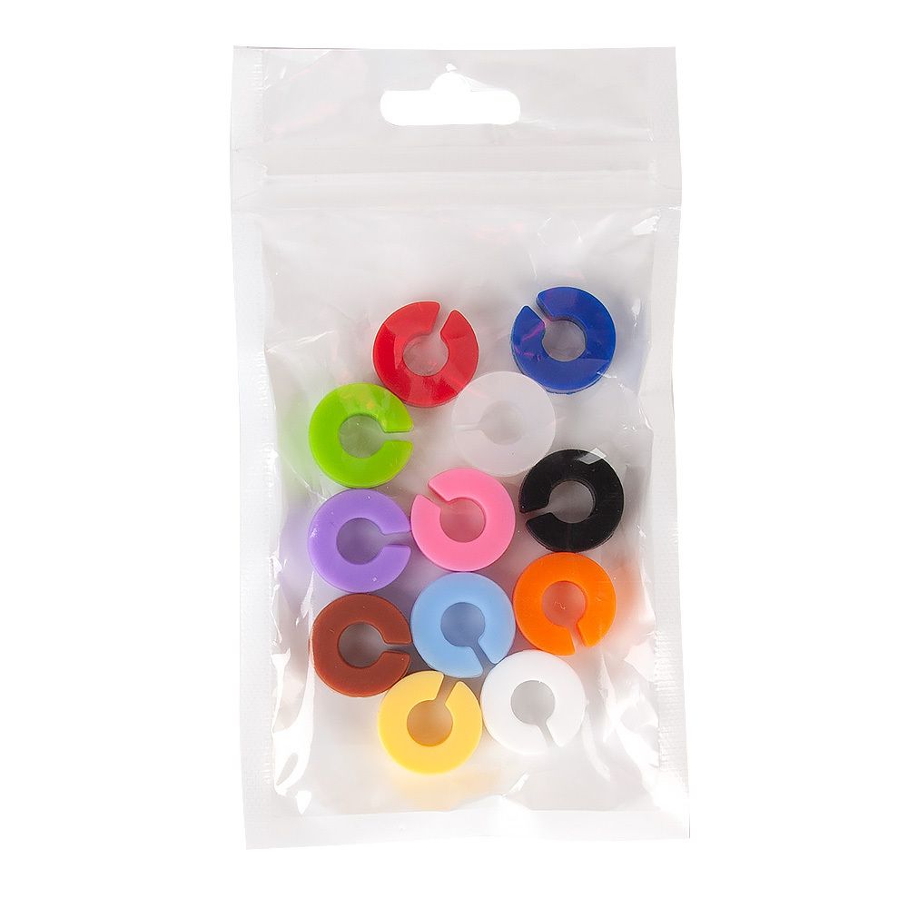 Декоративная цветная насадка на фужер (маркер) d=1,8см (набор 12 шт) (силикон) (упаковочный пакет)