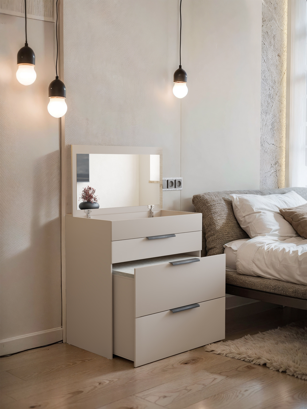 Туалетный столик-комод трансформер с зеркалом Гс_Гс_БЛ