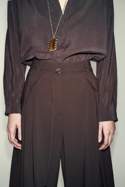 ZARA БРЮКИ С ШИРОКИМИ ШТАНИНАМИ И ТОНКИМ РЕМНЕМ, КОРИЧНЕВЫЙ