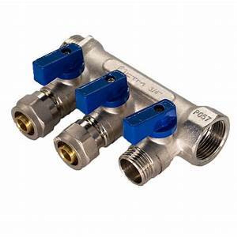 Коллектор  Ø3/4 на 3 выхода с кранами под м/п трубу 16мм