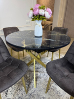 Круглый раздвижной стол "Черный мрамор", и стулья "Бостон" коричневый