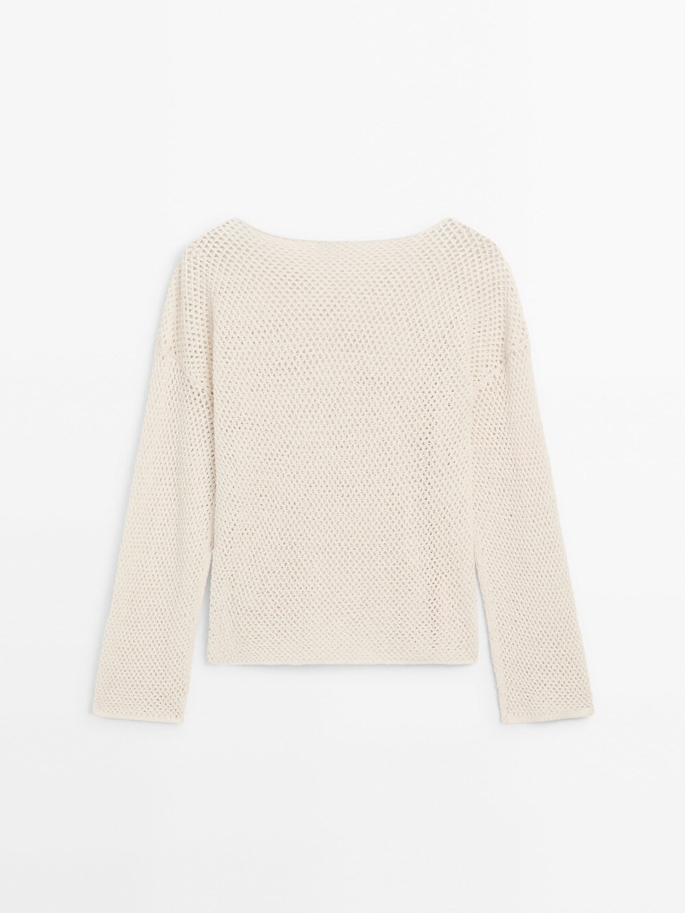 Massimo Dutti Перфорированный свитер с вырезом «лодочка», натуральный, кремовый