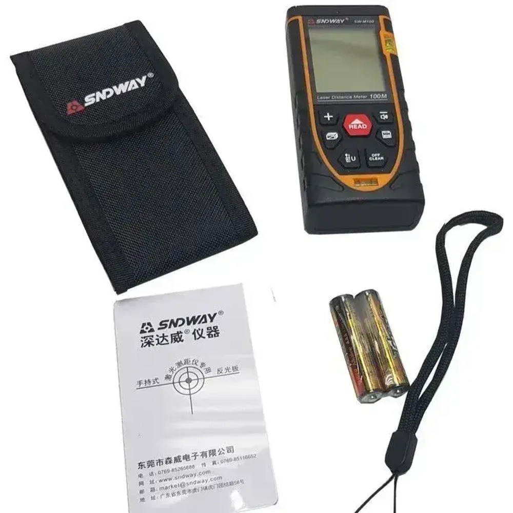 Дальномер лазерный (лазерная рулетка) SNDWAY SW-M100, 100м, 1.5 мм