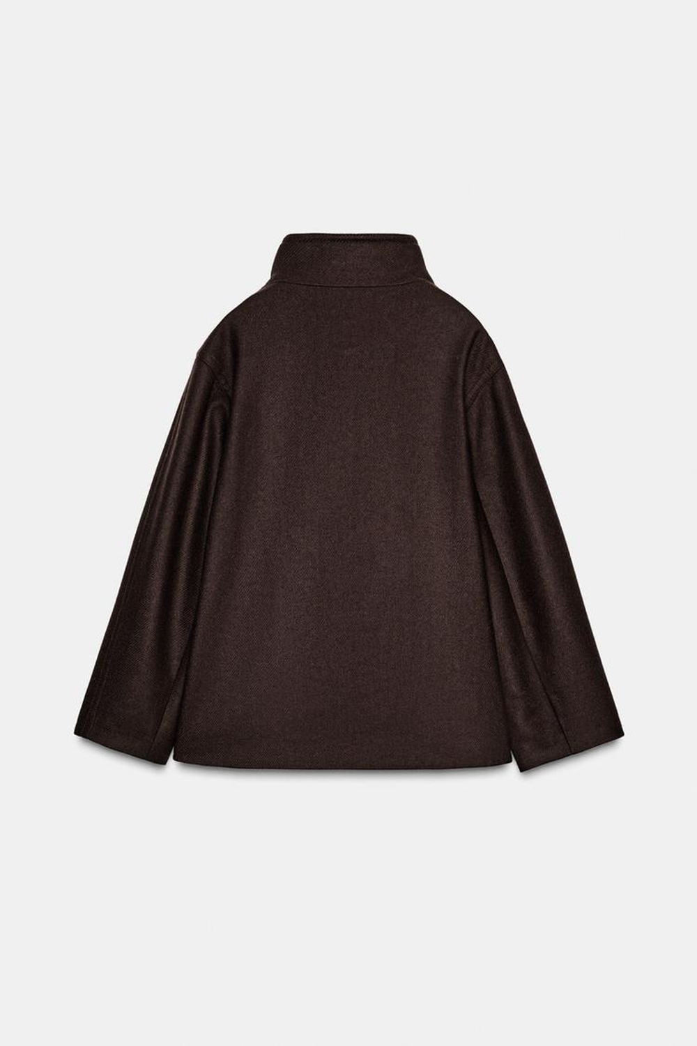 ZARA КОРОТКОЕ ПАЛЬТО ИЗ СМЕСОВОЙ ШЕРСТИ С ВОРОТНИКОМ СТОЙКОЙ, ЧЕРНЫЙ