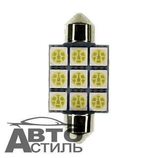 Светодиод 12V T11x36   9SMD 5050 WHITE  (салон) кристал крупный
