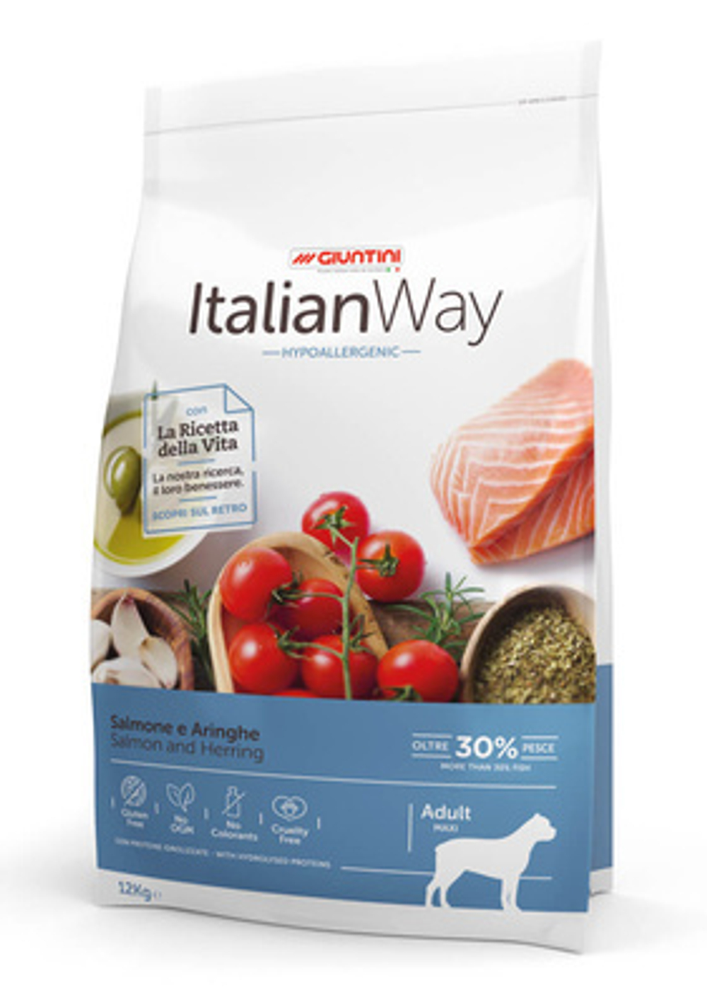 Italian Way  корм для собак крупных пород с чувствительной кожей, лосось и сельдь (ITALIAN WAY MAXI HYPO SALMON/HERRINGS) 12 кг