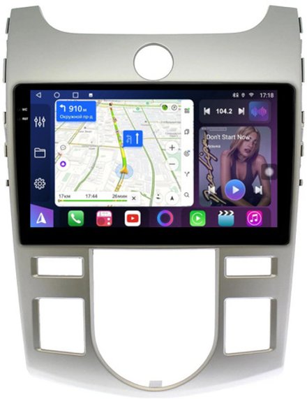 Магнитола для KIA Cerato 2 2008-2013 (климат, рамка серебро) - FarCar BM038M монитор 9.5" QLED на Android 14, TS10, 4+32Гб, CarPlay, 4G SIM-слот