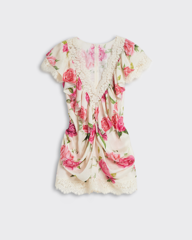 Платье мини из вискозы розы молочный