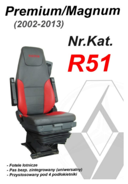 Чехлы премиум кожа + штрокс вышивка RENAULT PREMIUM/MAGNUM 2002-2013 г. R51 Польша