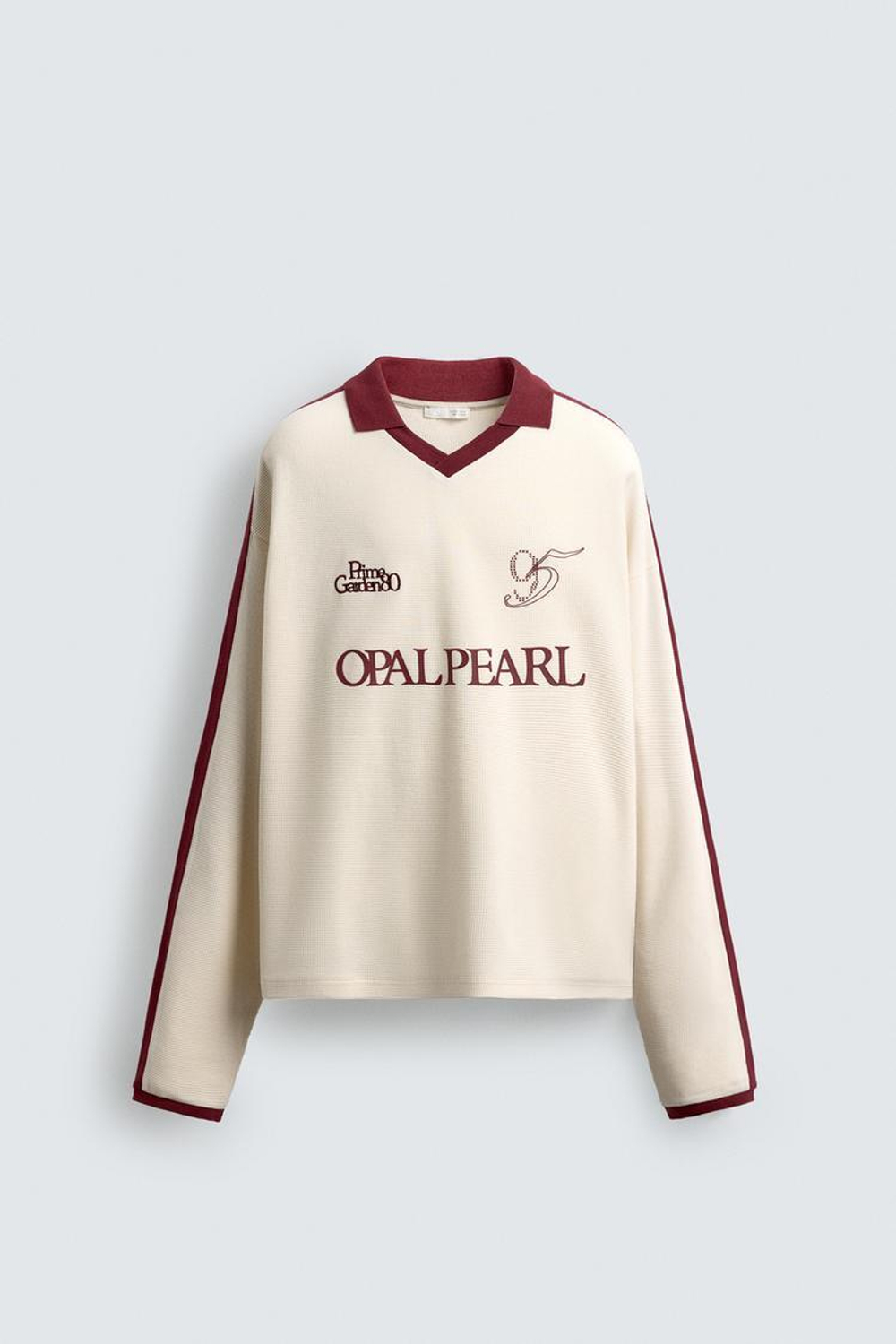 ZARA ПОЛО С ВЫШИВКОЙ В СТИЛЕ РЕТРО, ЖЕЛТОВАТО-БЕЛЫЙ