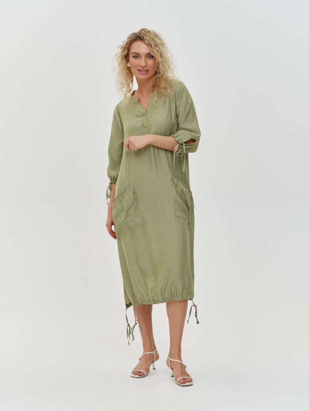 Платье БОХО с карманами, хаки