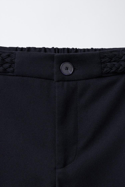 ZARA БРЮКИ WIDE LEG С ПЛЕТЕНЫМ ДЕКОРОМ, МОРСКОЙ СИНИЙ