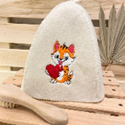 Шапка банная детская "Классическая" с вышивкой "Тигрёнок" 30% шерсть/70% полиэфир