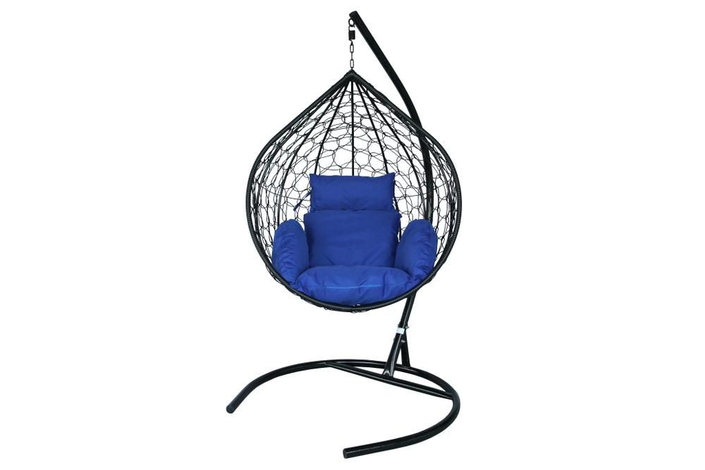 Кресло подвесное Сфера Лайт арт.BG1515 (стойка+основание.чёрн.,корзн.чёрн.,подуш.синяя. 3уп. (Б))
