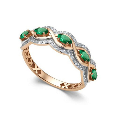 Кольцо из красного золота с изумрудами и бриллиантами 16453-101