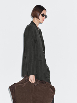 Massimo Dutti Блейзер из 100% шерсти в полоску с воротником, темно-серый