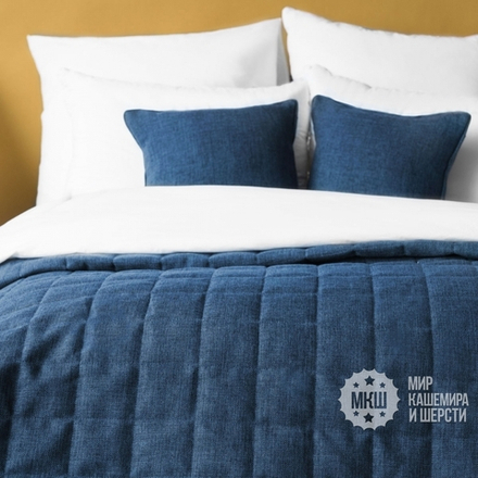 Покрывало на кровать под лен ДЖЕРРИИ (арт. BL02-274-09) - синие