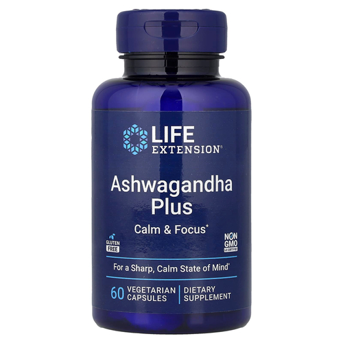 Life Extension, Ashwagandha Plus, 60 вегетарианских капсул