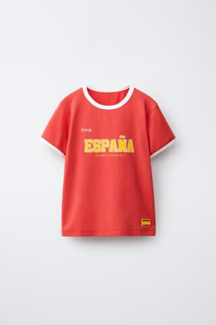 ZARA ФУТБОЛКА С ПРИНТОМ «ИСПАНИЯ», КРАСНЫЙ