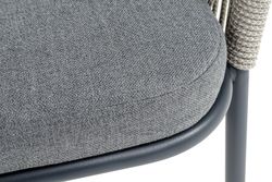 "Лион" стул плетеный из роупа, каркас из стали темно-серый (RAL7024) муар, роуп серый меланж круглый, ткань серая 017