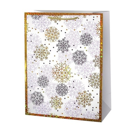 Пакет подарочный, Новогодний узор (снежинки), Металлик, 23*18*8 см.